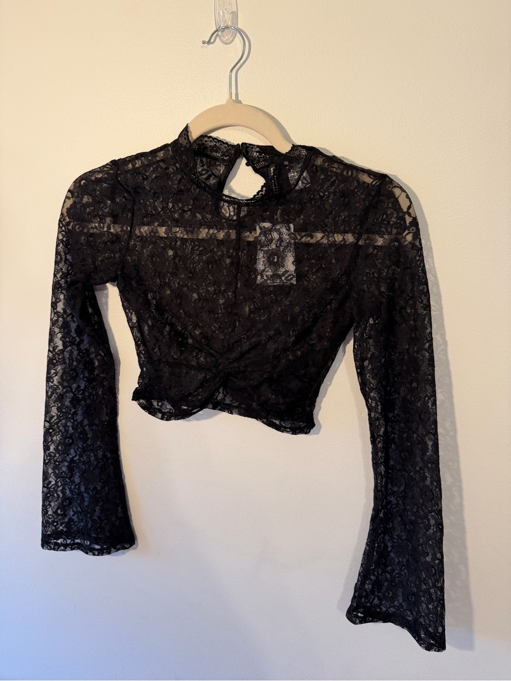 H&M Black Sheer Lace Long-Sleeve Crop Top
